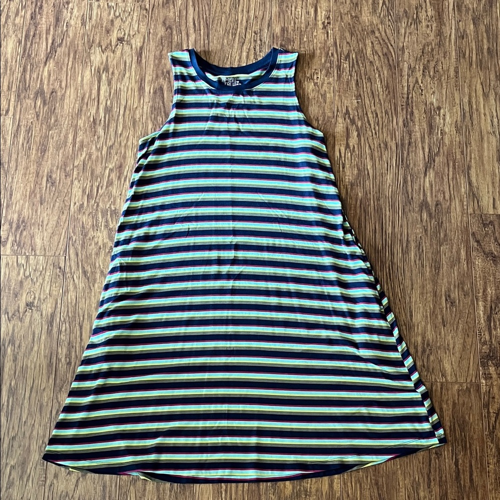 Time and Tru Navy, Lime Green & Purple Striped Sleeveless Dress